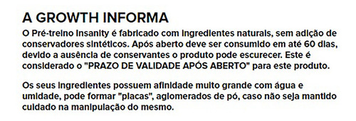 Pré Treino Insanity 300g Growth Supplements Original Limão