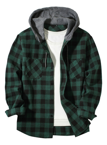 Camisa De Abrigo Y Camisa A Cuadros Con Capucha Para Hombre
