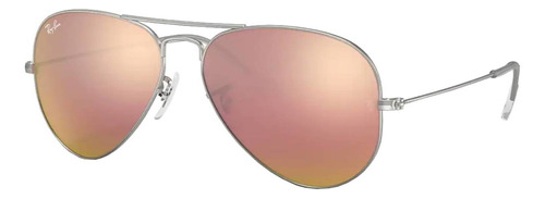 Anteojos de sol Ray-Ban Aviator Flash Lenses Standard con marco de metal color polished silver, lente cooper de cristal flash, varilla polished silver de metal - RB3025