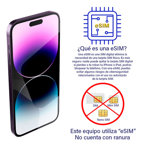 Apple Iphone 14 Pro 256 Gb Morado Estético De 9 Batería De 80-99% Grado A Esim Morado Oscuro (Reacondicionado)