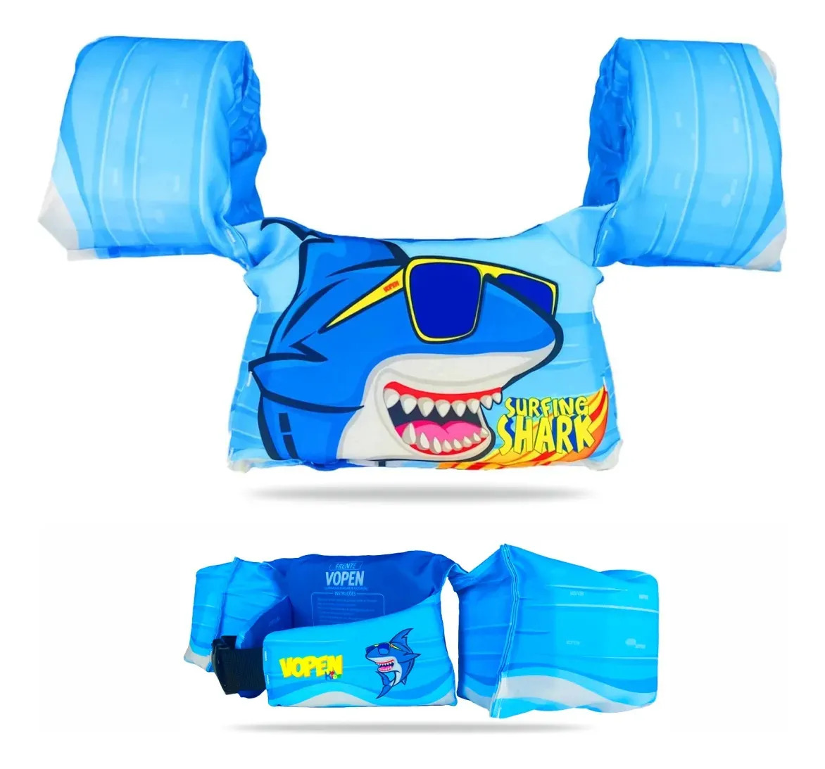 Boia Colete Salva Vidas Infantil Kids Não Fura Vopen Cor Surfing Shark Tamanho Até 25Kg