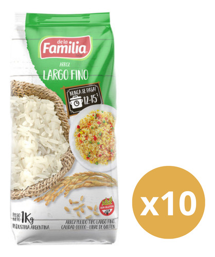Arroz Largo Fino De La Familia 1 Kg X 10 Uni