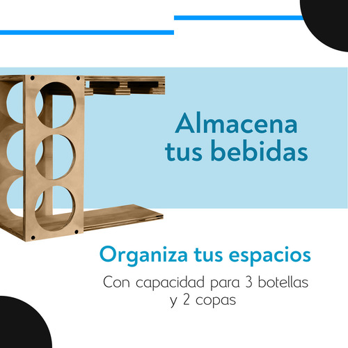 Cava De Madera De Pino Yunuen Mobiliario para 3 Botellas y dos copas moderna color marrón