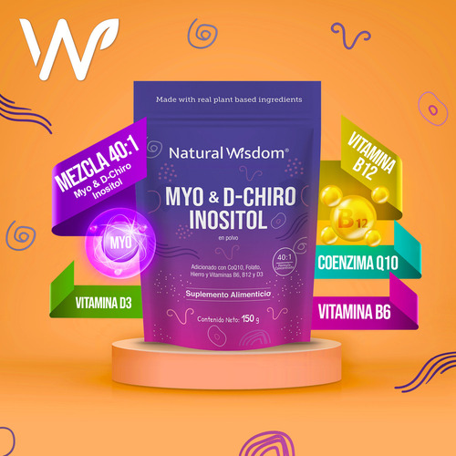 Myo & D-chiro Inositol | Ayuda al balance hormonal | adicionado con Coq10, Folato, Hierro y vitaminas B6, B12 Y D3 | 150 gramos