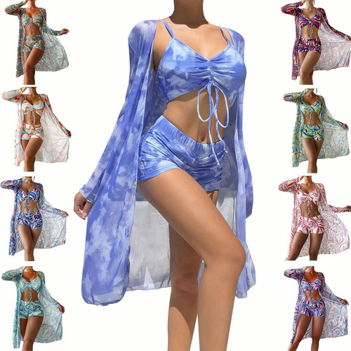 Juego De Traje De Baño Bikini Para Mujer Con Abrigo 3 Piezas A11 G