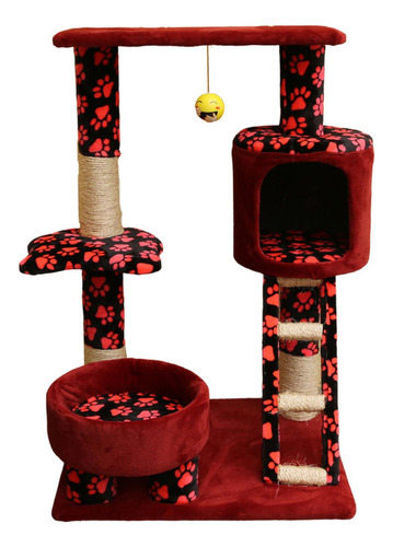 Rascador Arbol Torre Para Gatos 4 Pisos Castillo Accesorios Color Rojo