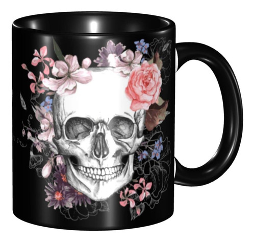 Taza De Café Jumou Pink Rose And Skull De 11 Oz, Bonita Y Di