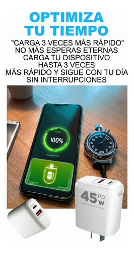Cargador Carga Rápida Celular 45w Usb Usb C Cabezal Blanco