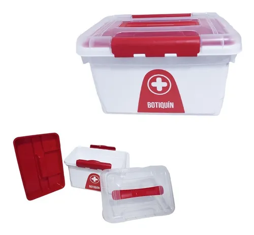 BOTIQUIN PLASTICO 10 L Kendy UND x 1 Caja organizadora de primeros auxilios con capacidad de 10 litros. Fabricada en plástico resistente y libre de BPA, cuenta con una tapa transparente y broches de seguridad para mantener los insumos pr