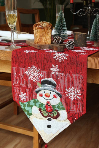 . Camino De Mesa Con Adornos Navideños Mantel Muñeco De