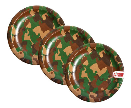 Platos Camuflado Militar X8 Polipapel 18cm- Ciudad Cotillón