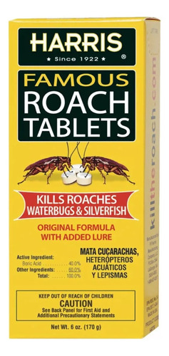 Harris Famous Roach Tabletas Veneno Mata Cucarachas 170gr