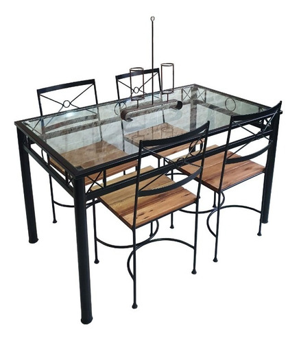 Imagen 1 de 9 de Mesa Comedor Industrial Hierro Y Madera 140x80x78 + 4 Sillas