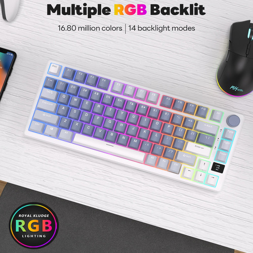 Teclado Mecânico Rk Royal Kludge M75 Azul Oceano Prateado Rá