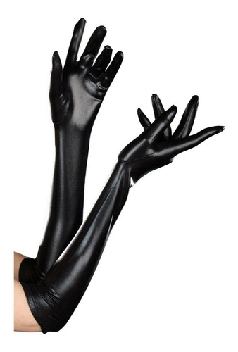 Guantes Largos Brillantes Negros Unisex Adulto Talla Única