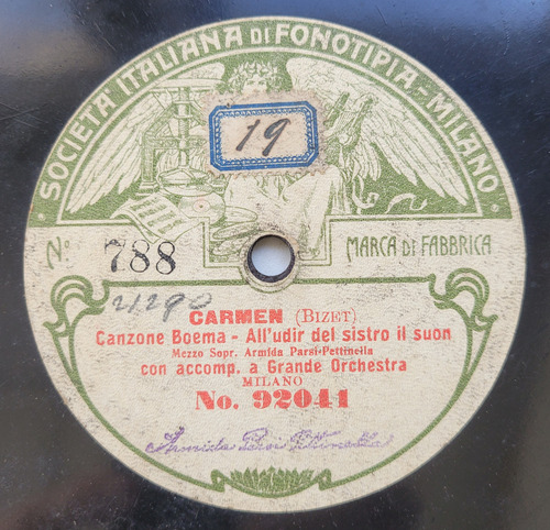 Armida Parsi Pettinella Disco Pasta Fonotipia 92040 Carmen (Usado)