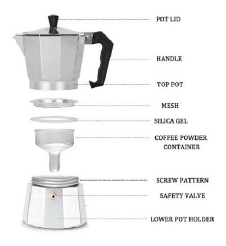 Imagen 2 de 2 de Cafetera Italiana Aluminio 3 Tazas Cocina Tetera