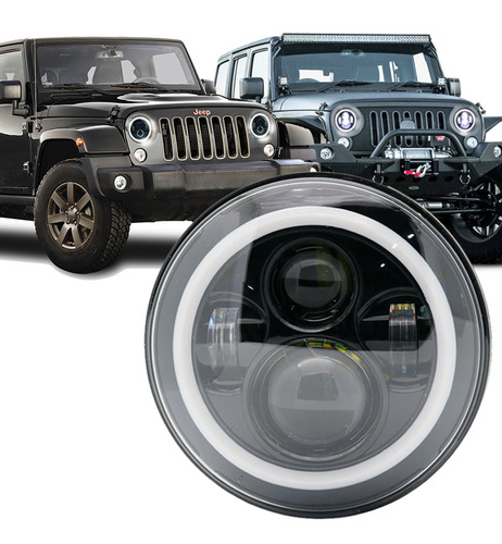 Faros Led Jeep Jk Ojos De Ángel Wrangler Sahara Rubicón