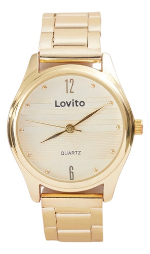 Relógio Feminino De Pulso Social Casual Lovito Bisel Dourado