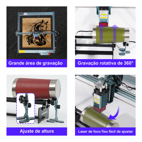 Ankisub Gravadora Impressora Laser Cnc 40x40cm + Rolo Rotativo 48w Corte E Gravação 5.5w L6 110v/220v
