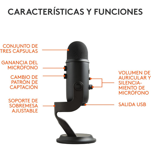 Micrófono Blue Yeti Condensador Color Black