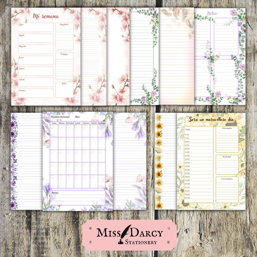 Kit Agenda Floral Imprimible Perpetua + Hojas Decoradas 