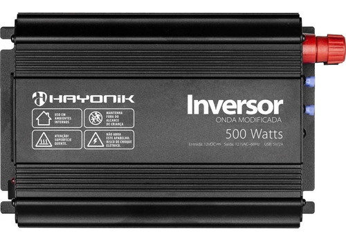 Inversor De Onda Modificada Hayonik 500w 12vdc/127v Usb + Nf