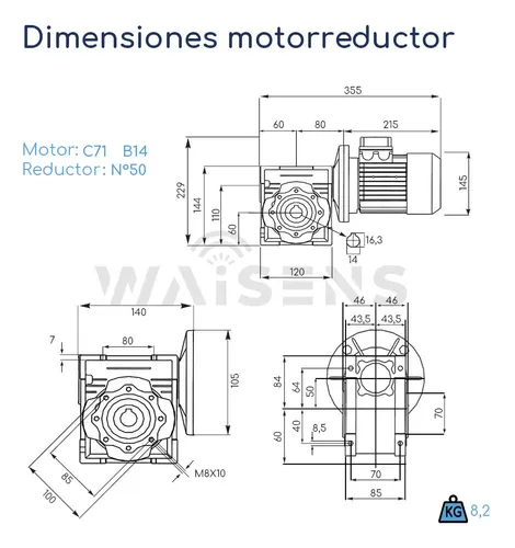 Motorreductor Motor 0.34hp Reductor NÂș 50 1:100 15 Rpm