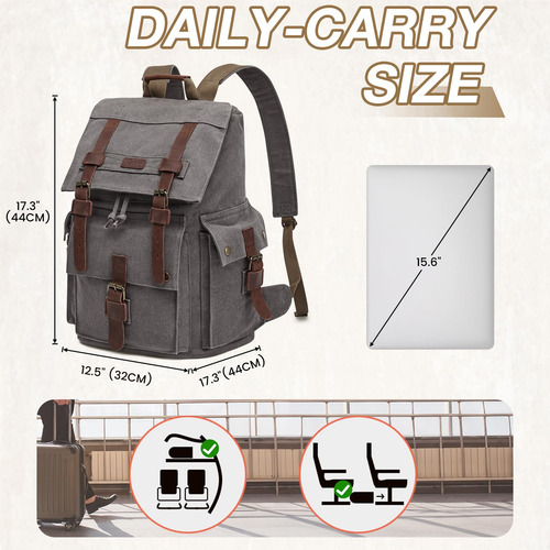 Mochila Kattee, Mochila Escolar Grande De Piel Y Lona, Mochi
