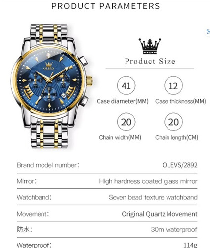 Reloj Olevs 2892 Hombre Acero Inoxidable Plateado Plateado Plateado Negro