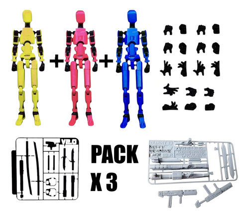 Pack 3 Dummys 13 Figura Impresa 3d Incluye Armas Y Manos.