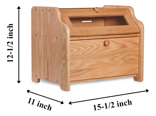 Panera, Caja De Pan De Madera Maciza De Roble Ventana T...