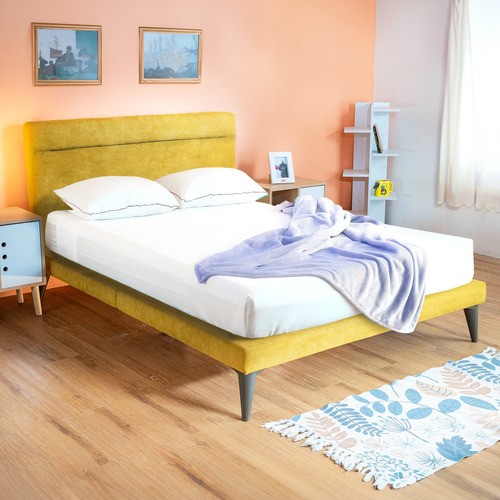 Cama King Size Danita, Base Armable Con Cabecera Roomi Color Amarillo Danita