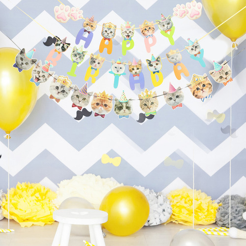 Set De Fiesta De Feliz Cumpleaños Con Forma De Gatito, Bande