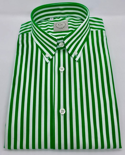 Camisa Algodón Diseño Rayas Verde Marca Croix