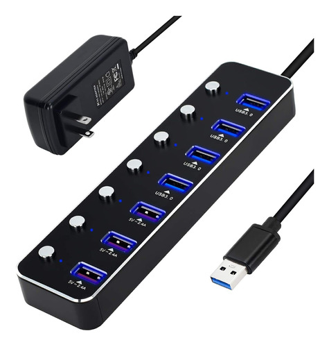 Hub Usb Divisor 7 Puerto Interruptor Individual Dato Para Pc