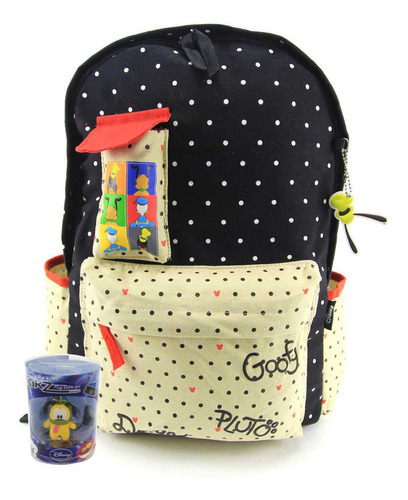 Mochila Pluto Costas Disney Com Chaveiro Luxcel Ms45496pt Cor Preto Desenho do tecido Pluto Disney