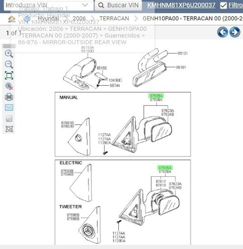 Espejo Exterior Izquierd Completo Hyundai Terracan 2001-2007