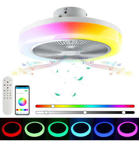 Topbos Ventiladores De Techo Led Rgb De 19.7 Pulgadas Con Lu