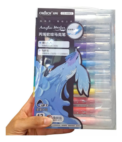 Set De Marcadores Punta Pincel Acrílico Valija Estuche X12