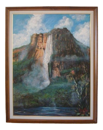 Cuadro Pintado Al Oleo Paisaje Salto Angel 133 Cm X 105 Cm