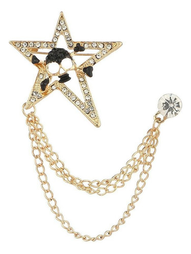 Broche Masculino Com Estrela E Caveira Distintivo Dourado