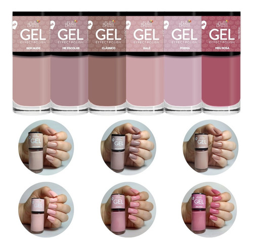 Kit 6 Esmaltes Efeito Gel Nudes E Rosas Free