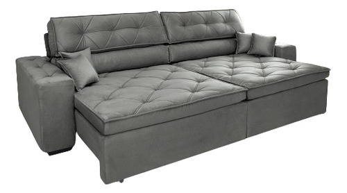 Sofá Retrátil e Reclinável 2,92m com Molas Cama inBox Estilo Suede Velusoft Cinza