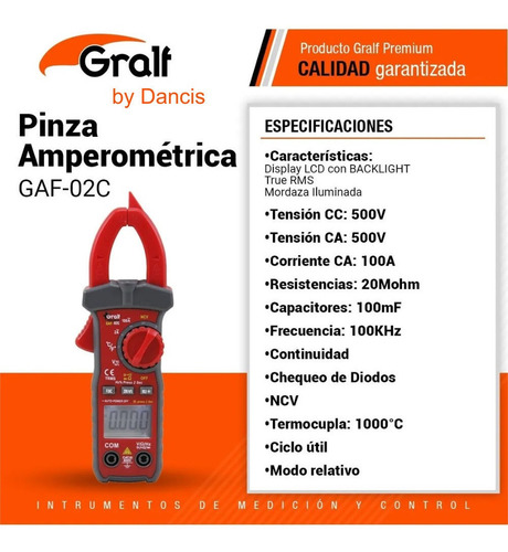 Imagen 5 de 5 de Pinza Amperometrica Profesional Corriente Alterna Gaf-02c+