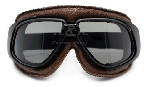 Óculos Motociclista Vintage Retro Aviador Marrom Lente Fumê