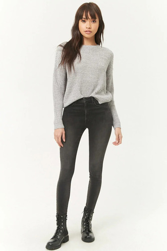 Forever 21 Sweater Cardigan Cerrado Tejido Gris Claro L Gde