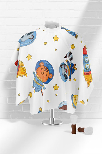 Capa Barbeiro Ursinhos Astronautas Cetim 156x146cm Cor Branco