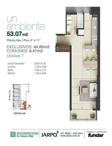 Venta Departamento 1 Dormitorio 12do Piso U03 - Edificio Amelie - Rosario Centro