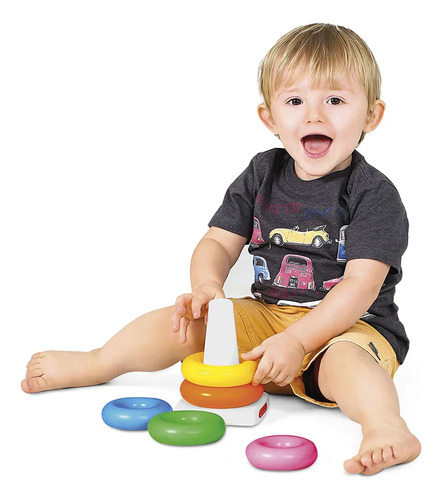 Kit Brinquedo Pirâmide, Argolas, Bola Didáticas Para Bebê Argola E Bola Didática